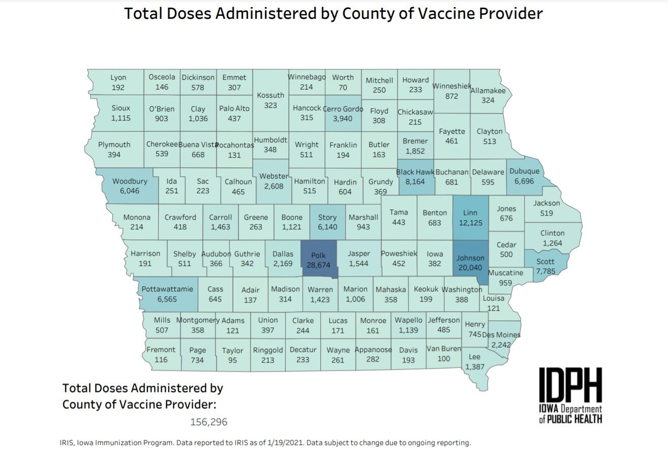 Vaccines Administered by County 1-19-2021